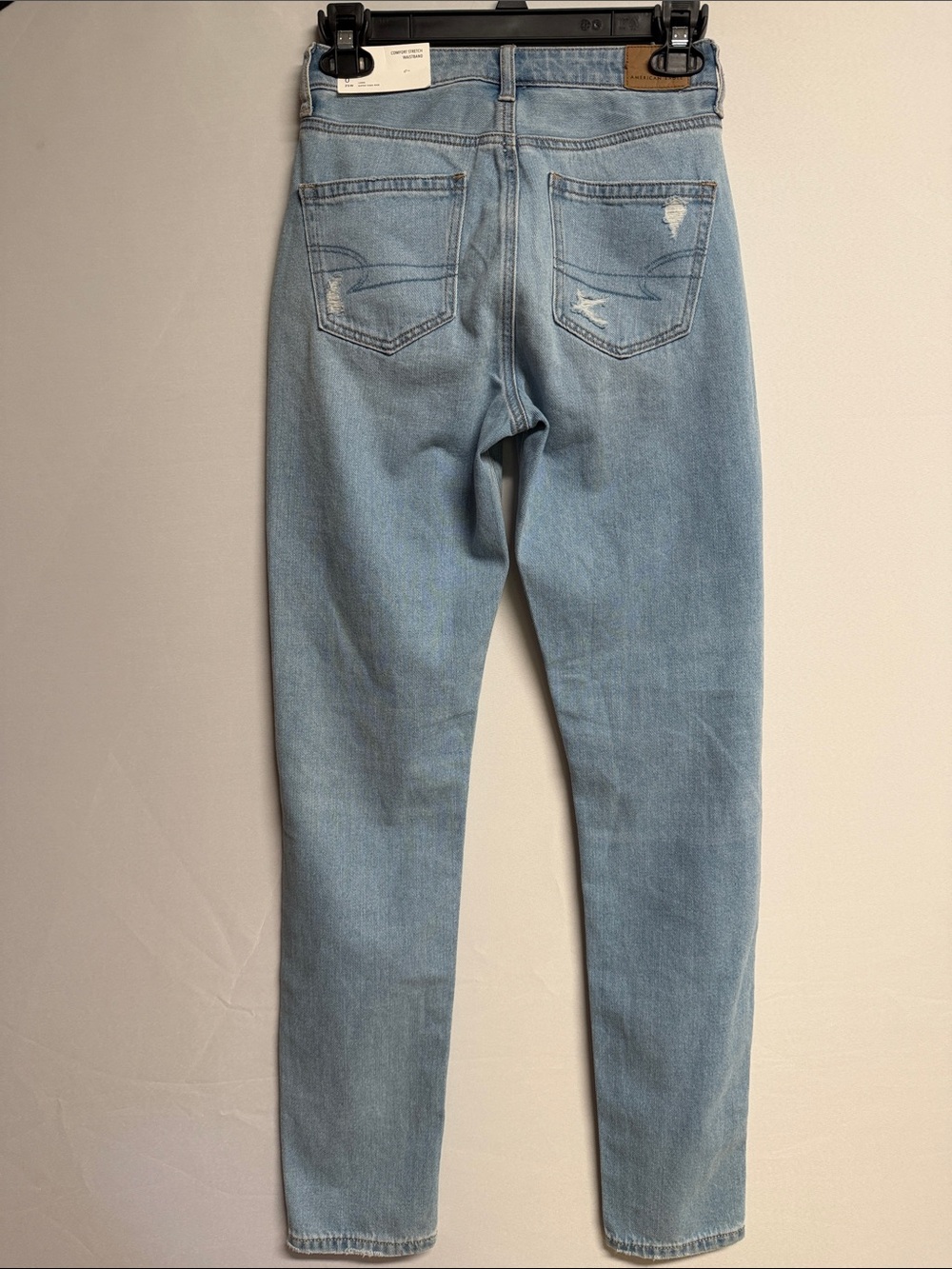 American Eagle Light Blue Distressed Mom Jeans Size 0 Long/ 25 W - Picture 6 of 14